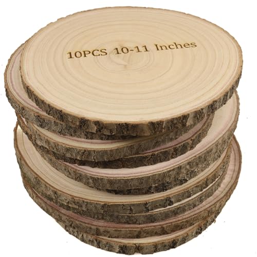 GRCEOY Natürliche Holzscheiben für Tafelaufsätze, 10 Stück, 25,4 - 27,9 cm, große Holzkreise, runde Holzstücke und Holzstücke für Hochzeitsdekoration, Holzaufsätze für Tische und rustikale von GRCEOY