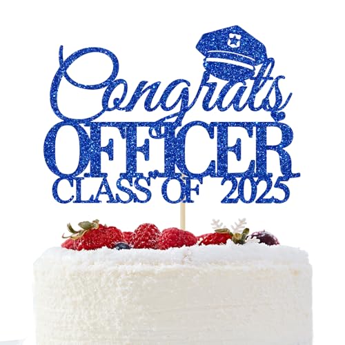 Congrats Officer Cake Topper - Offizier Graduation Dekorationen - Klasse von 2024 Polizeiakademie Abschlussfeier Dekorationen Blau Glitzer von GREABRRY