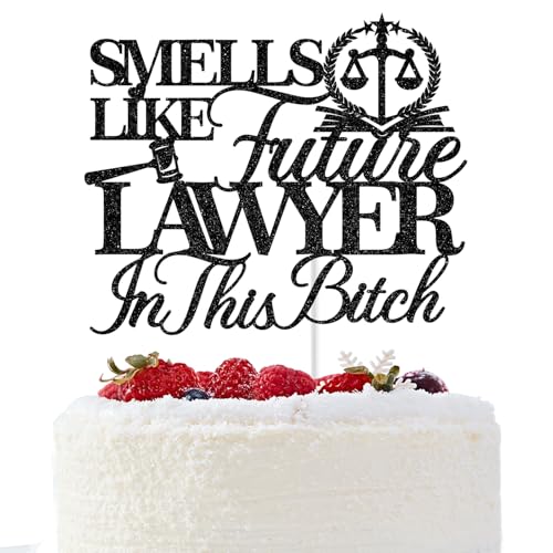 Smells Like Future Lawyer Cake Topper, Law Grade Cake Topper, Congrats Lawyer, Juris Doctor Graduation Decorations, Lawyer Graduation Party Decorations (Black Glitter) von GREABRRY