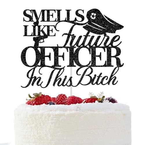 Smells Like Future Officer Cake Topper, Congrats Officer Cake Topper, Police Officer Graduation Decorations, Police Academy Graduation Party Decorations (Black Glitter) von GREABRRY