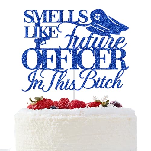 Smells Like Future Officer Cake Topper, Congrats Officer Cake Topper, Police Officer Graduation Decorations, Police Academy Graduation Party Decorations (Blue Glitter) von GREABRRY