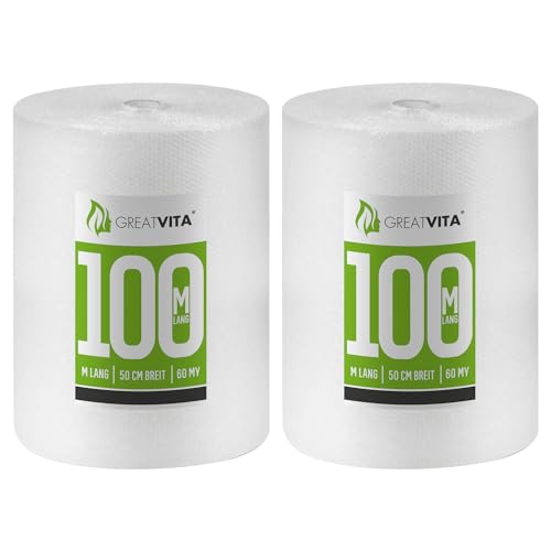 GREAT VITA GreatVita 2x Luftpolsterfolie 50cm x 100m 60my - Schutzpolsterfolie für empfindliche Gegenstände | Versand- und Verpackungsfolie für Umzüge100% recycelbar, Premium Qualität Noppenfolie von GREAT VITA