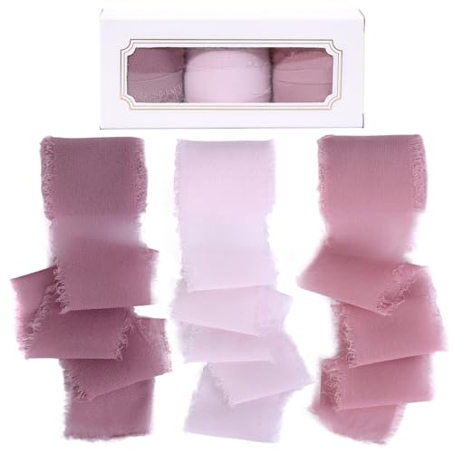 Chiffon-Seidenband, 3,8 cm x 7 m, Chiffonband-Rollen, Blumenverpackung, Chiffonband-Set für Hochzeitssträuße, Weihnachtsgeschenk, Bastelarbeiten, Haarbänder, Dusty Rose), 3 Rollen von GREAT&LUCKY