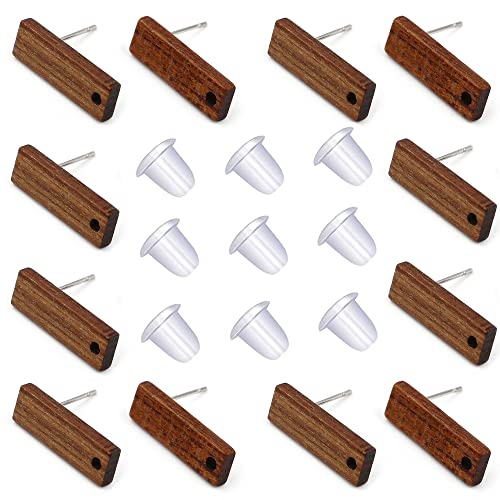 GREATEE 20 Stück Holz-Ohrstecker für Schmuckherstellung, Walnuss-Ohrring-Funde für Schmuckherstellung, flache rechteckige Ohrringe, 15 mm, Ohrringverbinder mit Schlaufe und Rückseite, DIY-Ohrringe von GREATEE