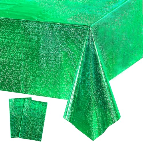 Party Tischdecke Grün Glitzer - Geburtstag Tischdecken Foil Plastik Einweg Party Deko für Super Bowl St Patrick's Day Dschungel Dino Fussball Traktor Hawaii Aloha Lion Geburtstag Weihnachten Deko von GREATRIL