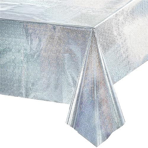 Silber Party Tischdecke Glitzer Wasserabweisend Einweg Rechteck Tischdecke für Silberhochzeit deko Eurovision Song Abschluss Disco 90er 80s Party Geburtstag Tischdecke Dekorationen 137 x 274cm,1 Stück von GREATRIL