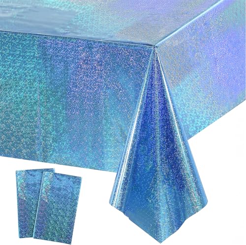 Tischdecke Geburtstag Blau Glitzer 2 Stück - Meerjungfrau Metallic Party Tischtuch Einweg Wasserabweisend Deko für Unterwasserwelt Frozen Babyparty Schulanfang Kindergeburtstag Party Deko 137 x 274cm von GREATRIL