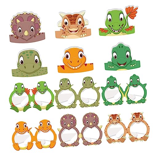 GREENADSCAPE 1 Satz Dinosaurier Papier Hut Brille Gastgeschenke Cosplay-Brille lustiger Hut Papiergläser kinderparty mitgebsel dekoration weihnachten glasees Dinosaurier-Hüte Dinosaurier-Brille von GREENADSCAPE