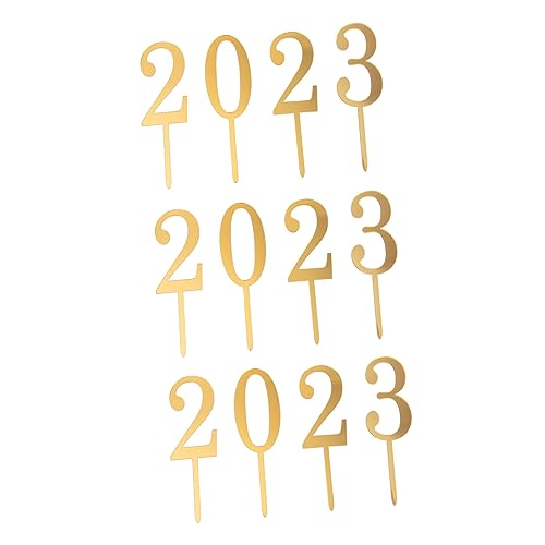 GREENADSCAPE 3 Sätze 2023 Kucheneinsatz 2023 Neujahrsparty Dekoration Kuchen Zahnstocher Cupcake-picks Dessert-einsteckkarten Kuchenverzierung Cupcake-topper Zum Geburtstag Acryl Golden von GREENADSCAPE