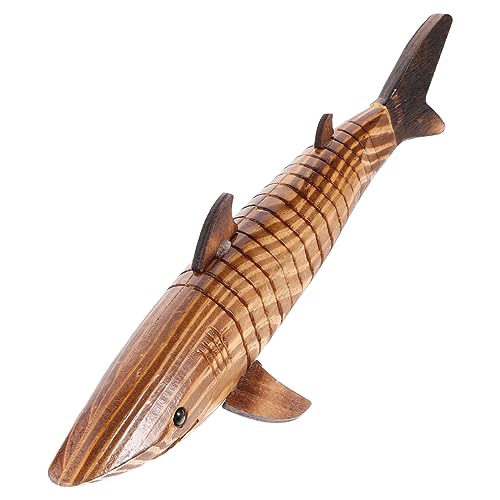 GREENADSCAPE 33 cm großes Hai-Modell aus karbonisiertem Holz holzgeschenke holzdeko Meerestier-Dekoration Woodcarver Fisch feng Tiere bastelset Desktop-Hai-Figur Hai-Erkennungsmodell hölzern von GREENADSCAPE