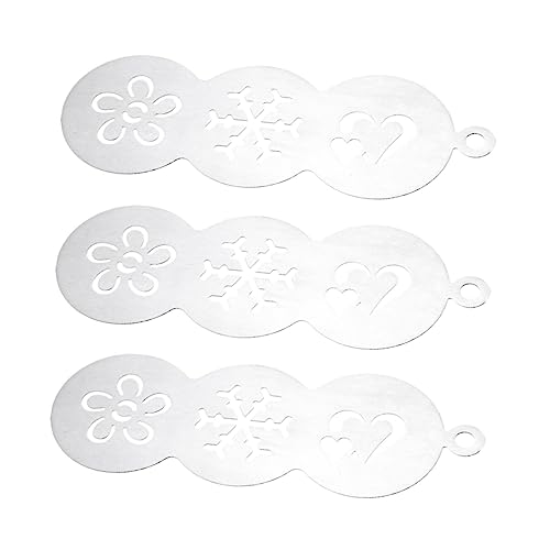 GREENADSCAPE 3St Kuchen Vorlagen Latte-Art-Schablonen Kaffee-Kunst-Vorlage Ausstechformen Schablonen für Dekor kaffeeschablone coffee art cake stencil Backschablonen Edelstahlschablonen Silver von GREENADSCAPE