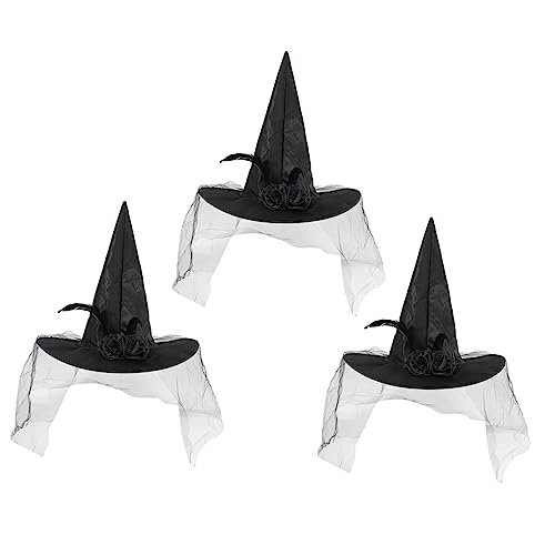 GREENADSCAPE 3st Abschlussballkleid Halloweenkostüm Hexenkostüm Halloween-partyhut Hexenhutverzierung Halloween-party-hexenhut Neuartige Kappen Hexenhut Stirnbänder Damen Hut Black Federn von GREENADSCAPE