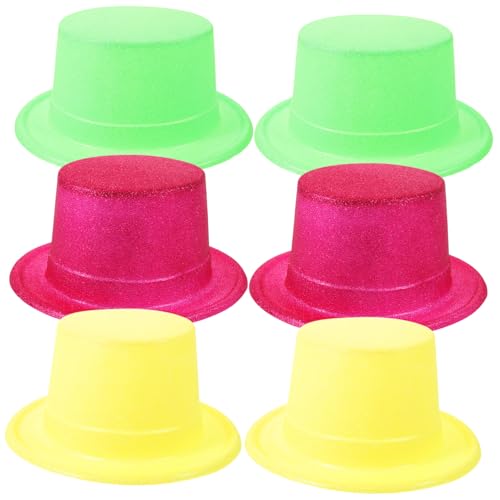 GREENADSCAPE 6St Papier Tophat Fedora-Kostümhut Kostüm Hüte Kostüm Mütze Hüte anziehen Cosplay-Hut Fedora-Hut Zauberer Mütze funkelnde Hüte Papierkappe Papierhüte Partyhüte aus Papier von GREENADSCAPE