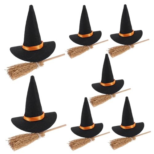 GREENADSCAPE 7er Set Halloween Mini Hexenhüte Und Mini Hexenbesen Für Kreative Halloween Dekoration Perfekte Bastelaccessoires Für Feste Und Feierlichkeiten Ideal Für Partys Und von GREENADSCAPE