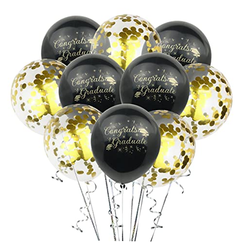 GREENADSCAPE Abschlussballons Set 5 Schwarze Druckballons + 5 Goldene Konfetti Luftballons Für Abschlussfeier Deko Partybedarf Für Graduierung Und Feiern von GREENADSCAPE