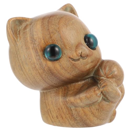 GREENADSCAPE Katzenschmuck Auto-Innendekoration Post Sammlerfigur Katze gefüllte Katze Plüschtier Holzkatzenfigur Katzenornament Holzfigur Ornament Geschnitzte Katzenstatue Grünes Sandelholz von GREENADSCAPE