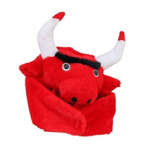 GREENADSCAPE Stierkopfbedeckung Kuhmütze tierische Halloween-Kostüme Kuh-Halloween-Kopfbedeckung faschingsaccessoires accessoires fasching Cosplay-Kopfbedeckung lustige Kopfbedeckung Plüsch rot von GREENADSCAPE