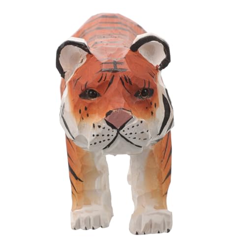 GREENADSCAPE Tierische Desktop-Ornamente Tigerskulptur Feng-Shui-Tiger Schreibtisch-Tier-Statue Zoo-Tier-Dekoration Tiger Figur Tigermodell Mini-Tiger-Figur Holzfiguren Tiger-Dekor hölzern von GREENADSCAPE