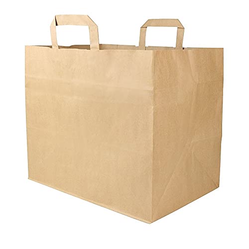 GREENBOX Papiertragetaschen mit Flachhenkel 80gsm 32x22x27cm I feste Papier Tüten Kraftpapier Belastbarkeit 5-7 kg I Papierbeutel XXL I Papiertüten mit Blockboden I braune Papiertaschen 25 Stück von GREENBOX