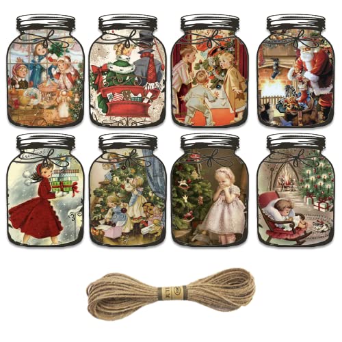 80 Stück Vintage Weihnachten Geschenkanhänger Merry Christmas Etiketten Retro Xmas Geschenkpapier Hängende Dekorationen Retro Weihnachtsmann Papieranhänger mit Hanfseil für Weihnachten von GREHUMOR