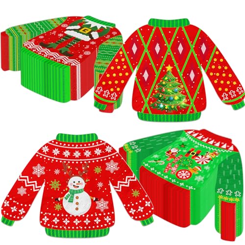 Hässliche Weihnachtsservietten, 40 Stück, hässliche Pullover-Party-Dekorationen, rot-grün, Frohe Weihnachten, Partyzubehör, Einweg-Papierserviette für Winterurlaub, Weihnachtsmottoparty-Dekoration von GREHUMOR