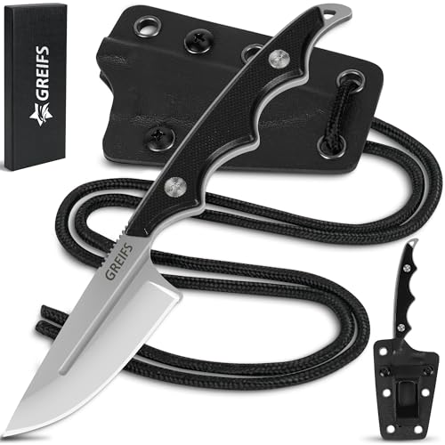 GREIFS® Neck Knife NEXUS mit Kydex Scheide, Clip und Paracord zum Umhängen oder Einstecken, Tactical Survival Outdoor EDC Messer versteckt Tragen - Legal in Deutschland von GREIFS