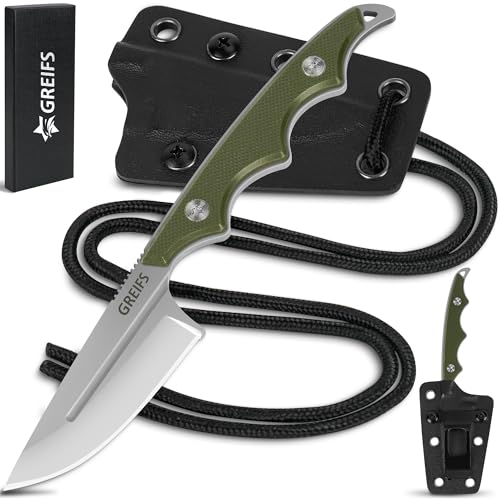 GREIFS® Neck Knife NEXUS mit Kydex Scheide, Clip und Paracord zum Umhängen oder Einstecken, Tactical Survival Outdoor EDC Messer versteckt Tragen - Legal in Deutschland von GREIFS