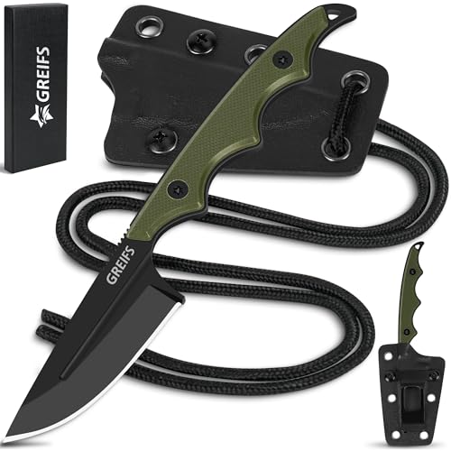 GREIFS® Neck Knife NEXUS mit Kydex Scheide, Clip und Paracord zum Umhängen oder Einstecken, Tactical Survival Outdoor EDC Messer versteckt Tragen - Legal in Deutschland von GREIFS