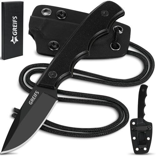 GREIFS® Neck Knife NEXUS mit Kydex Scheide, Clip und Paracord zum Umhängen oder Einstecken, Tactical Survival Outdoor EDC Messer versteckt Tragen - Legal in Deutschland von GREIFS