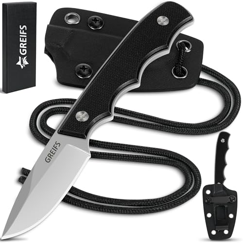 GREIFS® Neck Knife NEXUS mit Kydex Scheide, Clip und Paracord zum Umhängen oder Einstecken, Tactical Survival Outdoor EDC Messer versteckt Tragen - Legal in Deutschland von GREIFS