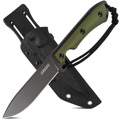 GREIFS® Outdoor-Messer Apex Flat aus D2 Stahl mit Kydex Holster, edles Survival Messer für die Bushcraft Ausrüstung, Jagdmesser, Schnitzmesser, Fahrtenmesser (grün) von GREIFS