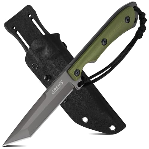 GREIFS® Outdoor-Messer Apex Tanto aus D2 Stahl mit Kydex Holster, edles Survival Messer für die Bushcraft Ausrüstung, Jagdmesser, Schnitzmesser, Fahrtenmesser (grün) von GREIFS