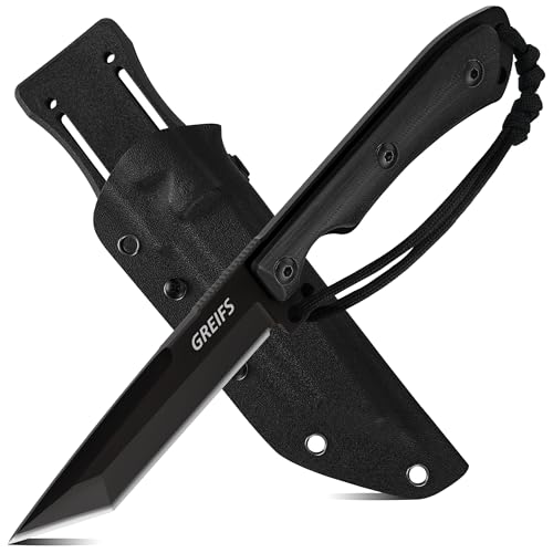 GREIFS® Outdoor-Messer Apex Tanto aus D2 Stahl mit Kydex Holster, edles Survival Messer für die Bushcraft Ausrüstung, Jagdmesser, Schnitzmesser, Fahrtenmesser (schwarz) von GREIFS