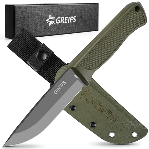 GREIFS® Outdoor-Messer G-Serie aus 440C Stahl mit Holster & Dangler, edles Survival Messer für die Bushcraft Ausrüstung, Jagdmesser, Schnitzmesser, Fahrtenmesser (G5/Grün) von GREIFS