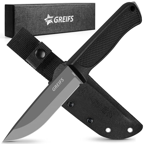 GREIFS® Outdoor-Messer G-Serie aus 440C Stahl mit Holster & Dangler, edles Survival Messer für die Bushcraft Ausrüstung, Jagdmesser, Schnitzmesser, Fahrtenmesser (G5/Schwarz) von GREIFS