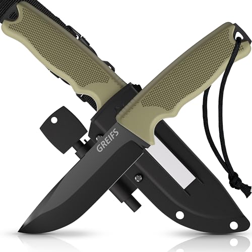 GREIFS® Outdoor-Messer G-Serie aus 440C Stahl mit Holster & Dangler, edles Survival Messer für die Bushcraft Ausrüstung, Jagdmesser, Schnitzmesser, Fahrtenmesser (G7/Grün) von GREIFS