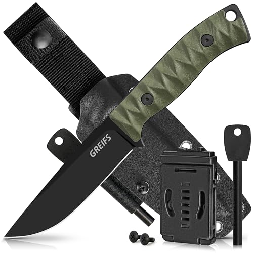 GREIFS® Outdoor-Messer Ranger-Flat aus D2 Stahl mit Kydex Holster, edles Survival Messer für die Bushcraft Ausrüstung, Jagdmesser, Schnitzmesser, Fahrtenmesser (grün) von GREIFS