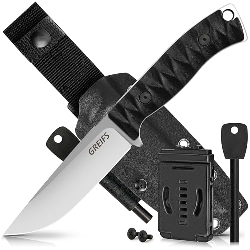 GREIFS® Outdoor-Messer Ranger-Flat aus D2 Stahl mit Kydex Holster, edles Survival Messer für die Bushcraft Ausrüstung, Jagdmesser, Schnitzmesser, Fahrtenmesser (silber) von GREIFS