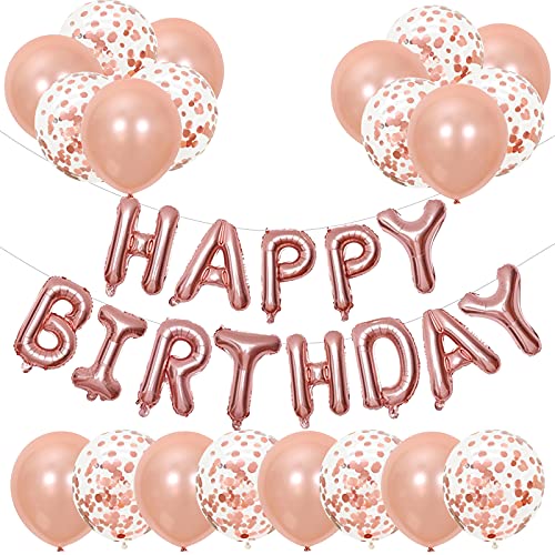 Happy Birthday Banner, Roségold-Ballon-Dekoration, 20 Stück Luftballons enthalten 10 rotgoldene Latexballons, 10 Konfetti-Ballons und 40,6 cm "Happy Birthday" Folienballons, für Jungen, Mädchenparty von GREMAG