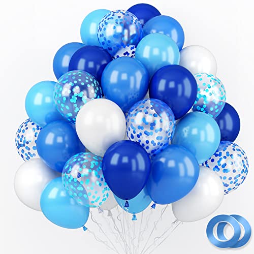 GRESAHOM Einhorn Geburtstag Deko Luftballons, 60 PCS Blau Weiß Helium Latex Luftballons 30CM mit Blau Konfetti Ballons & Bänder für Jungen Mädchen Kinder Geburtstag Baby Shower Jubiläum Party Decor von GRESAHOM