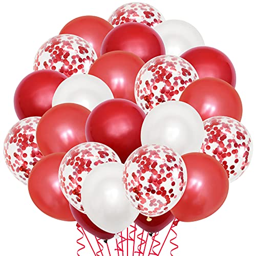 GRESAHOM Rot Luftballons Set, 60 Stück 12 Zoll Luftballon Rot Konfetti & Rot Weiß Latex Ballons mit Bändern, Party Dekoration für Hochzeit Geburtstag Babyparty Graduierung Deko von GRESAHOM