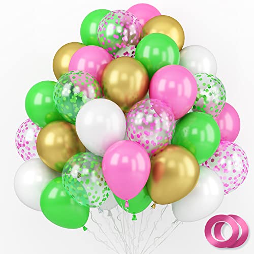 Geburtstagsdeko Einhorn Luftballons, 60 PCS Grün Rosa Gold Helium Latex Luftballons 30CM mit Grün Rosa Konfetti Ballons & Bänder für Jungen Mädchen Kinder Geburtstag Baby Shower Jubiläum Party Decor von GRESAHOM