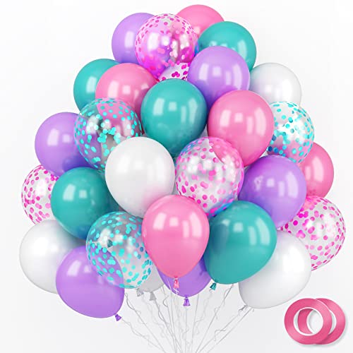 Geburtstagsdeko Einhorn Luftballons, 60 PCS Königsblau Rosa Lila Helium Latex Luftballons 30CM mit Blau Rosa Konfetti Ballons & Bänder für Jungen Mädchen Geburtstag Baby Shower Jubiläum Party Decor von GRESAHOM