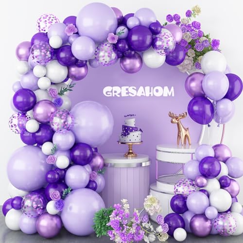 Lila Luftballons Girlande, Metallic Lila Ballons Dunkellila Pastell Lila und Weiß Luftballon mit Lila Konfetti Helium Ballons für Babyparty Deko Geburtstag Hochzeit Baby Shower Taufe Dekorationen von GRESAHOM