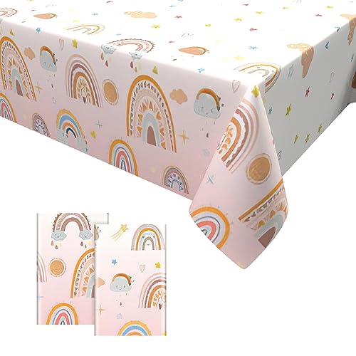 1PC 2PCS Regenbogen Tischdecke,Party Tischtuch Geburtstag Mädchen für Kinder Babyparty Party Dekorationen (Regenbogen F, 2PCS) von GRESATEK