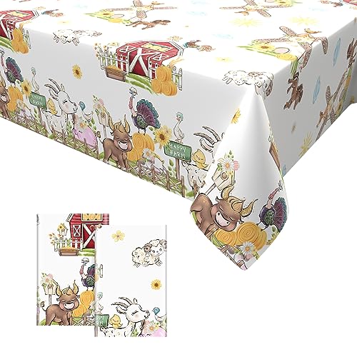 2PCS Bauernhof Tiere Tischdecken,Party Tischdecke Kunststoff Einweg-Tischdecke Bauernhof Thema Geburtstag Partyzubehör für Kinder Jungen Mädchen 137 x 274cm von GRESATEK