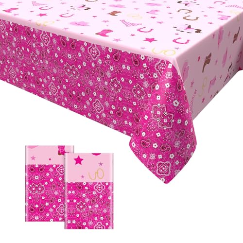 2PCS Cowgirl Tischdecken,Gender Reveal Party Tischdecke Party Tischtuch Rosa Geburtstag Tischdecke Einweg Plastik Wasserdicht Tischdecke für Baby Dusche Party Dekorationen Mädchen Frauen 137 x 274cm von GRESATEK