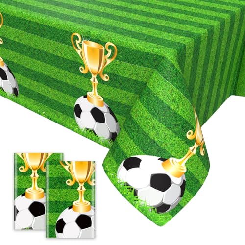 2PCS Fußball Tischdecke,Fußball Party Tischdecken Soccer Trophäe Tischdecke Einweg Plastik Wasserdicht Tischdecke für Fußball Events Party Dekorationen 137x274cm von GRESATEK