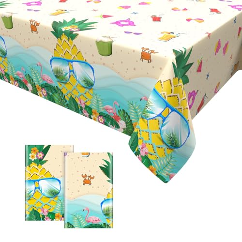 2PCS Hawaiianische Tischdecken,Ananas Party Tischdecke Plastik Tischdecke für Hawaii Tropisches Thema Baby Dusche Party Geburtstag Hochzeit Tischdekor 137 x 274cm von GRESATEK