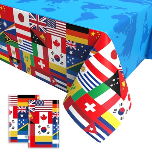 2PCS Internationale Flagge Tischdecke,Tischdecke für Euro Fußball 2024 Welt Land Flaggen Tischdecke Eurovision Olympische Partydeko für Haus Garten Bar Fußball Party Deko 137x274cm von GRESATEK